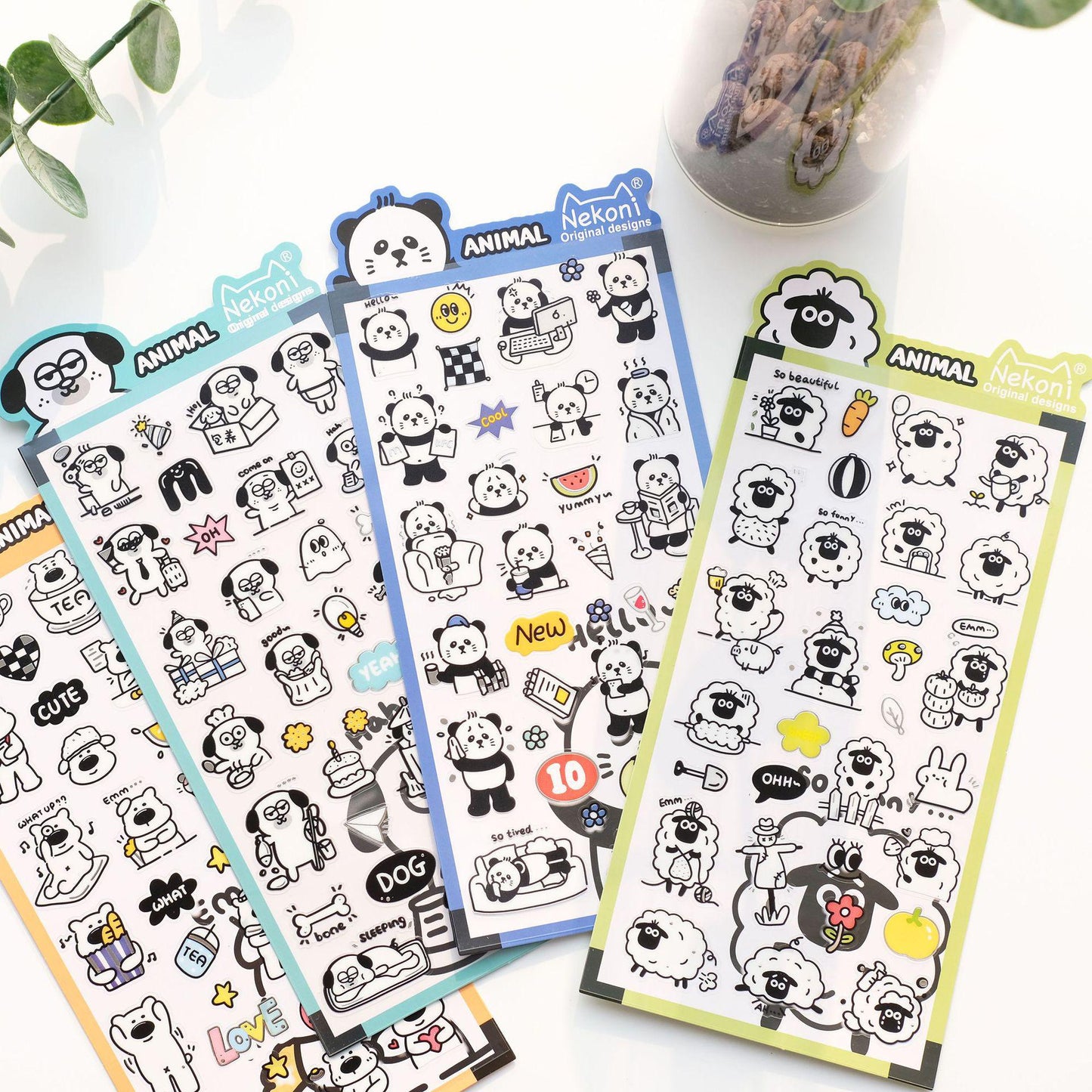 Nekoni Korean Cute Panda Dog Bear Sheep Stickers | Kawaii Animal Planner Stickers Junk Journal Scrapbooking Collage Supplies