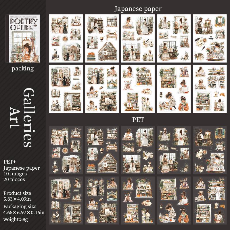 Poetic Life 20 Sheets Character Girl Life Aesthetic Sticker Book|Planner Junk Journal Decorative Stickers Scrapbooking Collage Supplies