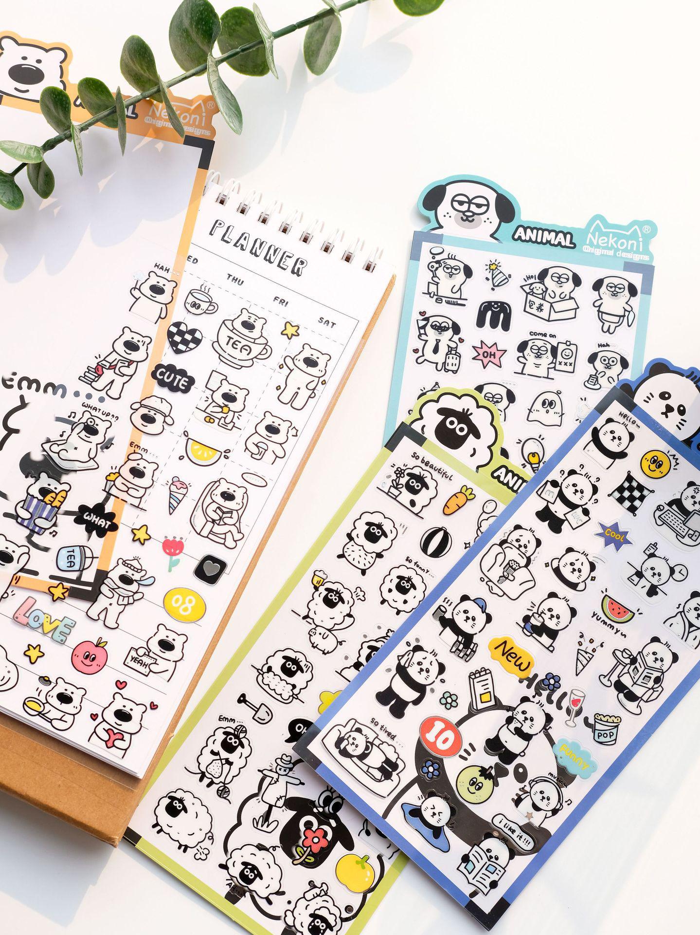Nekoni Korean Cute Panda Dog Bear Sheep Stickers | Kawaii Animal Planner Stickers Junk Journal Scrapbooking Collage Supplies