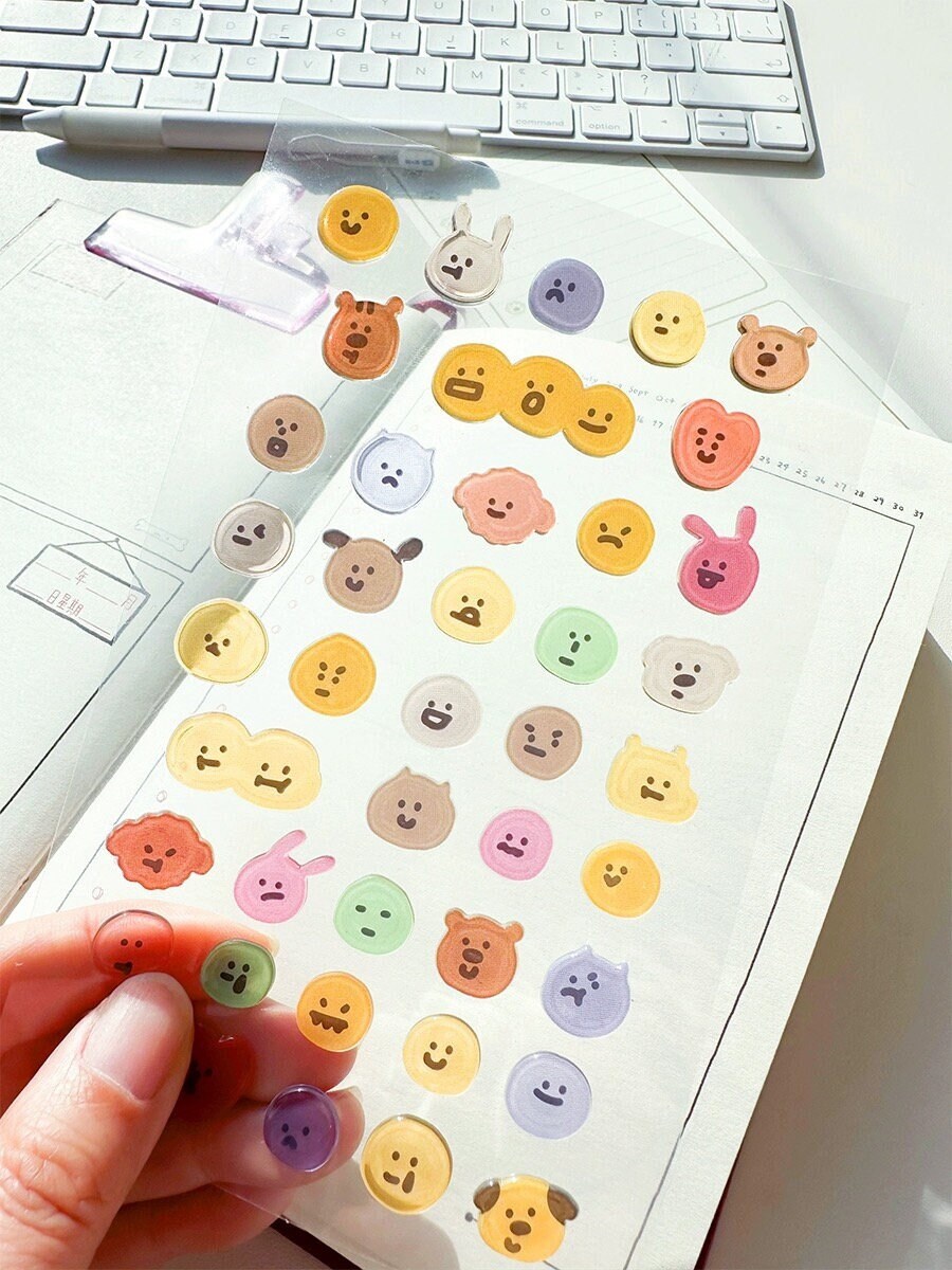 BONITO Korean Cute Emoji Dog Cat Stickers | Kawaii Animal Planner Decorative Stickers | Bujo Junk Journal Collage Scrapbooking Supplies