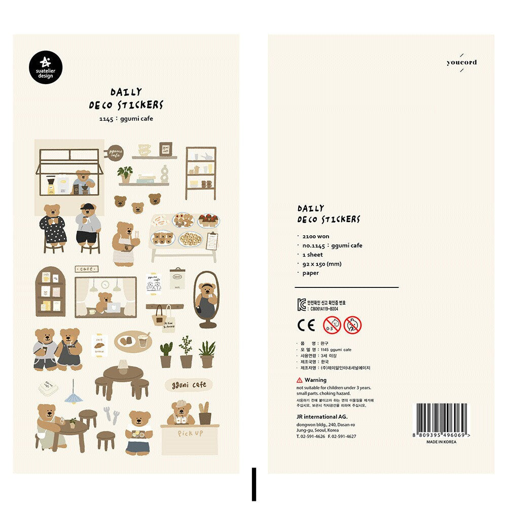 Suatelier Korean Cute Dog Cat Bear Stickers | Kawaii Animal Planner Decorative Stickers | Bujo Junk Journal Collage Scrapbooking Supplies
