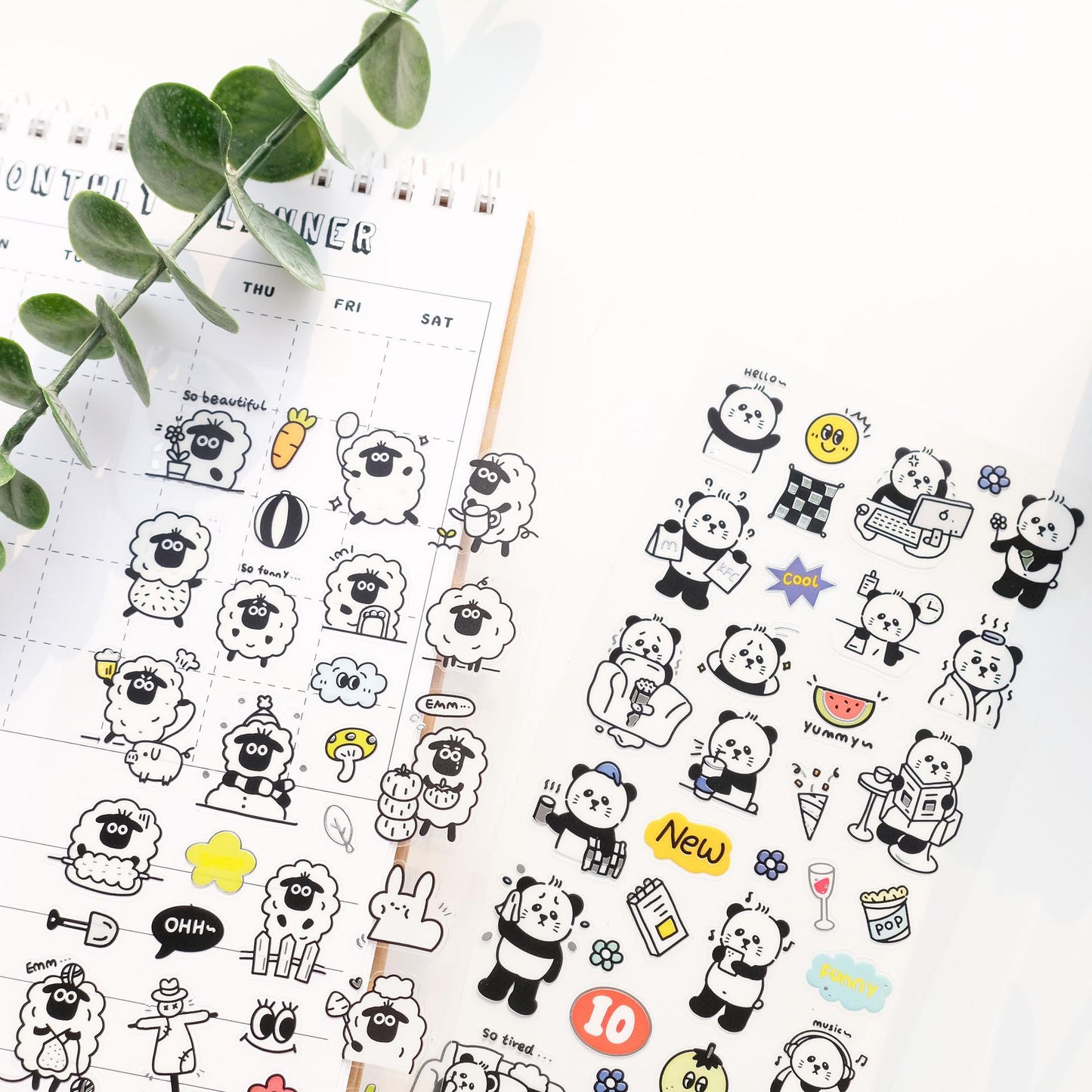 Nekoni Korean Cute Panda Dog Bear Sheep Stickers | Kawaii Animal Planner Stickers Junk Journal Scrapbooking Collage Supplies