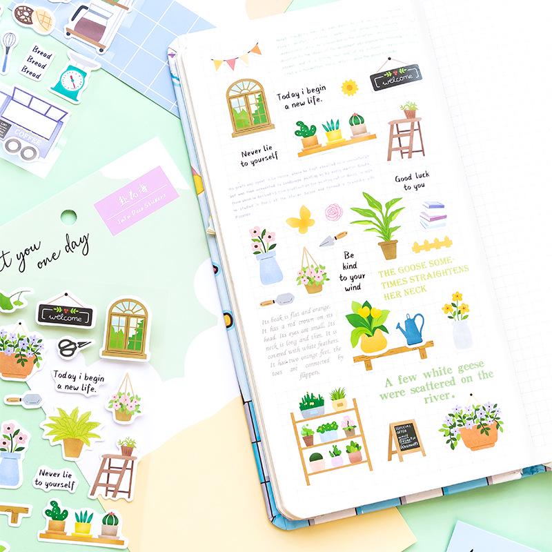Cute Daily Life Aesthetics Stickers | Kawaii Planner Decorative Stickers | Food Coffee Plant Makeup Room | Journal Scrapbooking Supplies