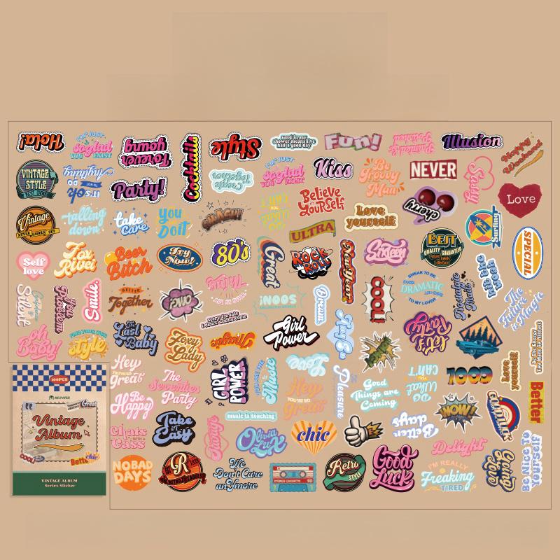 100pcs Retro Special Stickers | Decorative Sticker | English Words Sticker | Planner Sticker |Journal Scrapbooking Collage Crafting Supplies