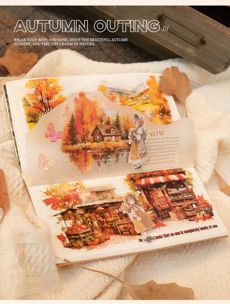 Beautiful Autumn Landscape Sticker Pack | Kawaii PET Stickers for Junk Journal Scrapbooking DIY Album Planner Supplies