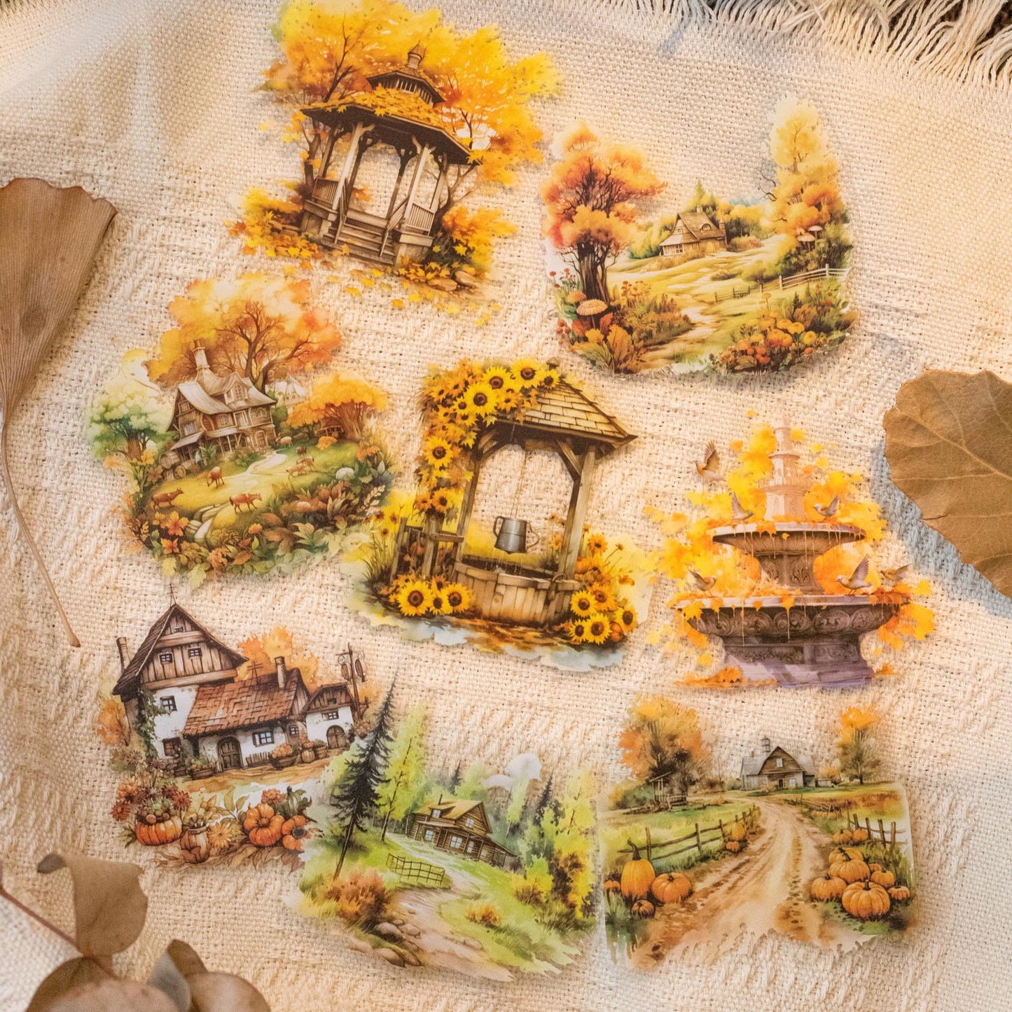Beautiful Autumn Landscape Sticker Pack | Kawaii PET Stickers for Junk Journal Scrapbooking DIY Album Planner Supplies