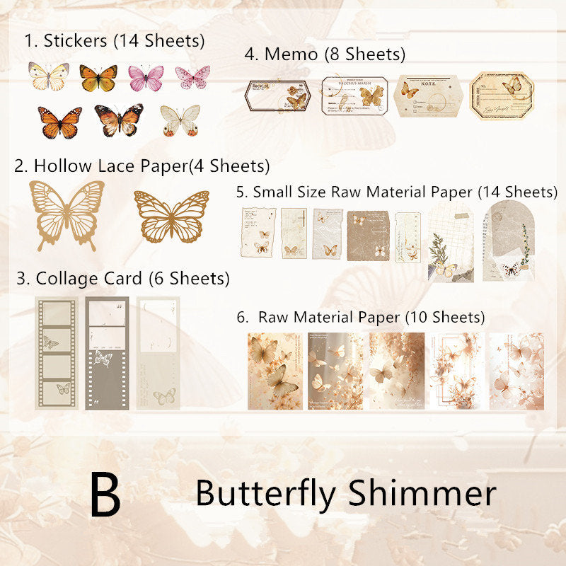 56pcs Vintage Material Pack | Junk Journal Kit | Lace Butterfly Collage Material Pack Creative Journaling Scrapbooking Supplies Stationery