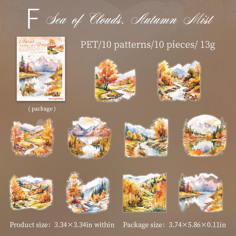 Beautiful Autumn Landscape Sticker Pack | Kawaii PET Stickers for Junk Journal Scrapbooking DIY Album Planner Supplies