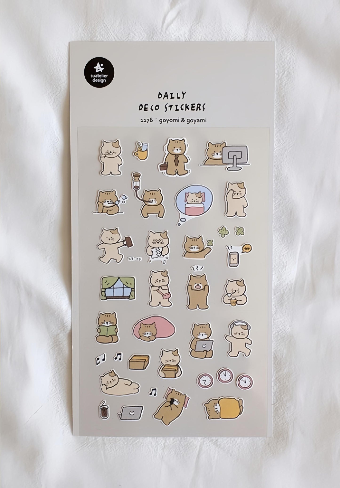 Suatelier Korean Cute Cat Stickers | Kawaii Kitten Planner Decorative Stickers | Bujo Junk Journal Scrapbooking Supplies