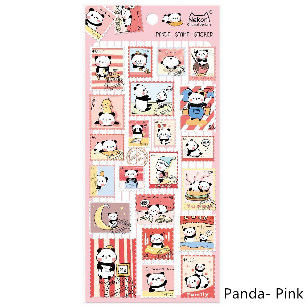 Nekoni Korean Cute Cat Dog Panda Stamp Stickers | Kawaii Animal Planner Stickers | Junk Journal Scrapbooking Collage Supplies
