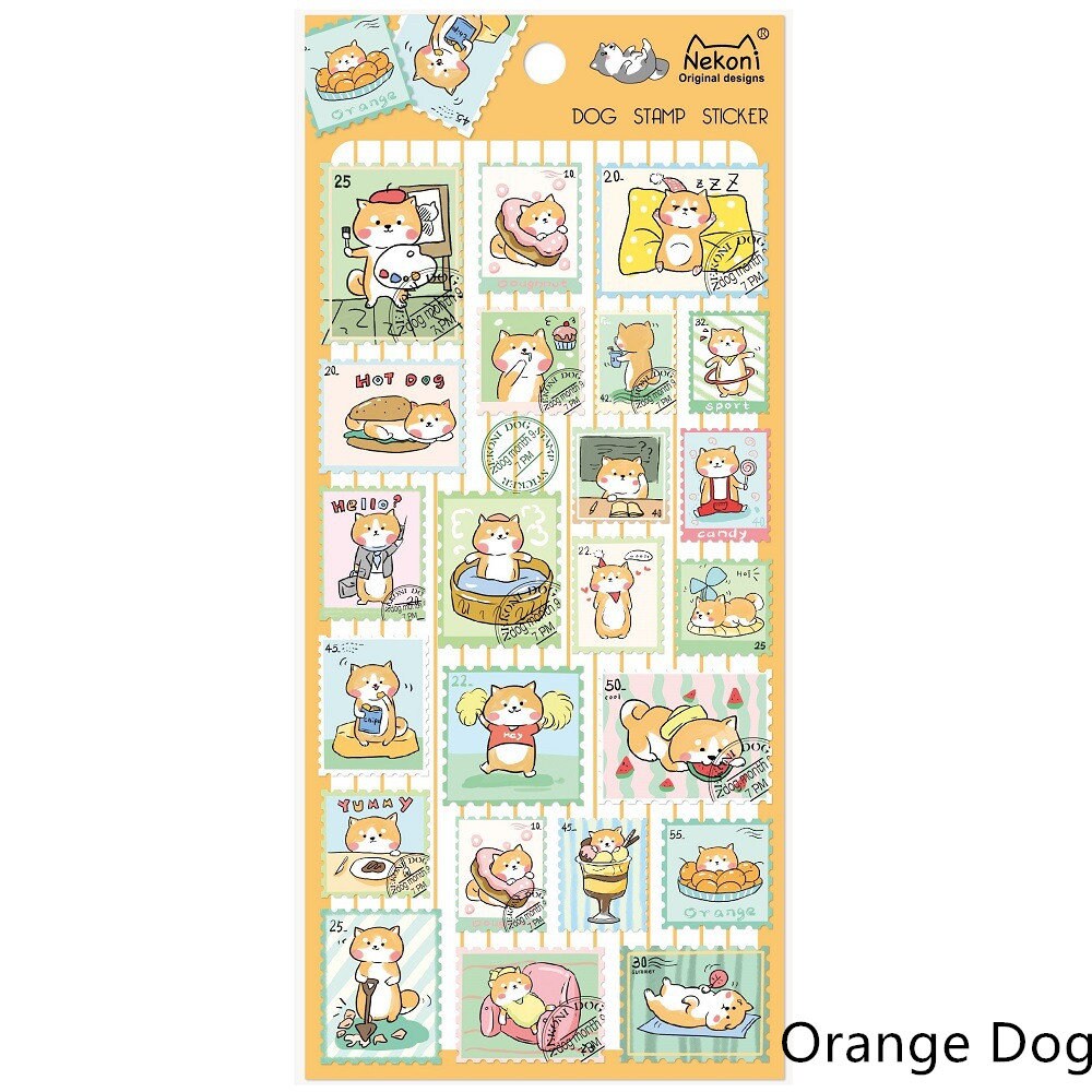 Nekoni Korean Cute Cat Dog Panda Stamp Stickers | Kawaii Animal Planner Stickers | Junk Journal Scrapbooking Collage Supplies