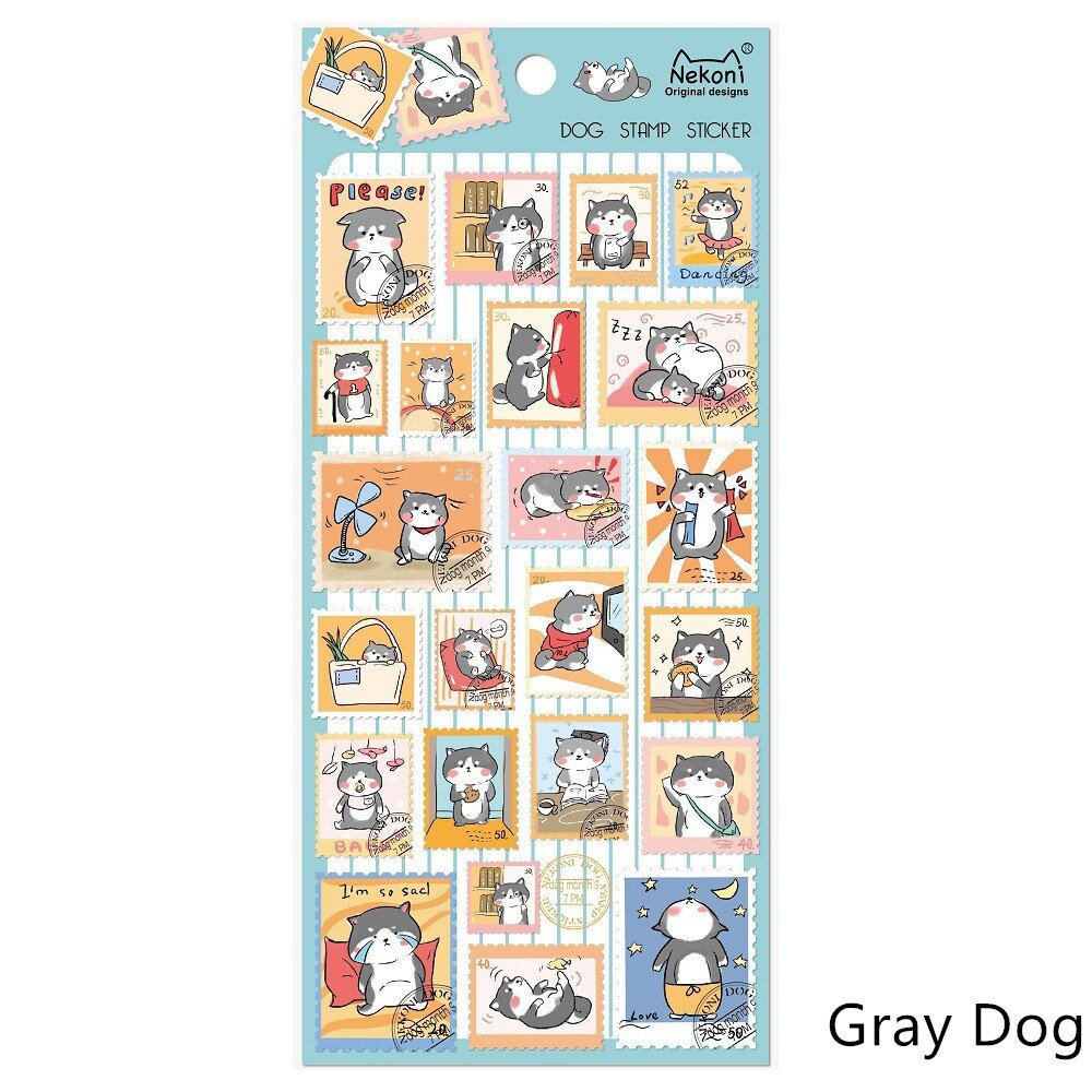 Nekoni Korean Cute Cat Dog Panda Stamp Stickers | Kawaii Animal Planner Stickers | Junk Journal Scrapbooking Collage Supplies