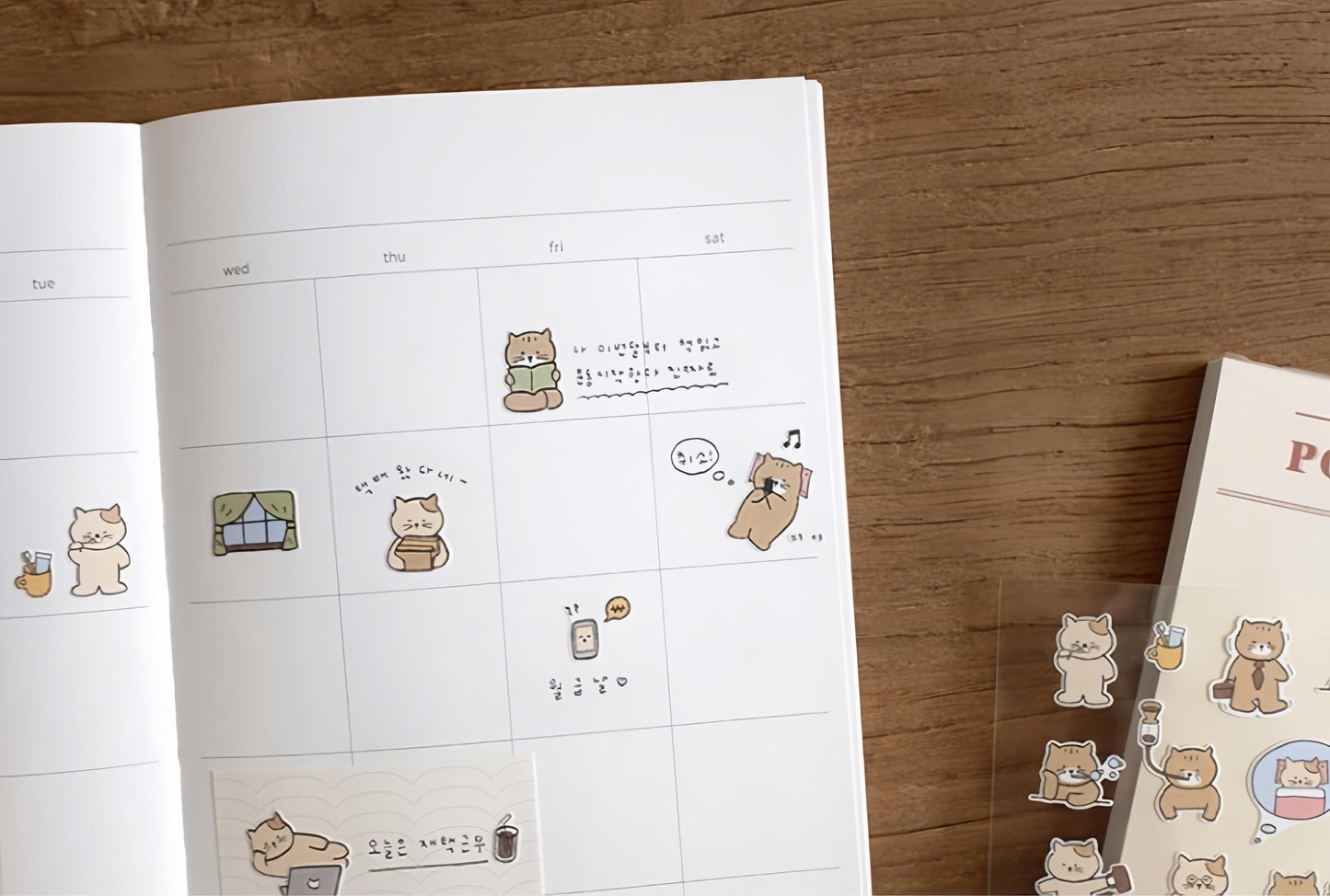 Suatelier Korean Cute Cat Stickers | Kawaii Kitten Planner Decorative Stickers | Bujo Junk Journal Scrapbooking Supplies