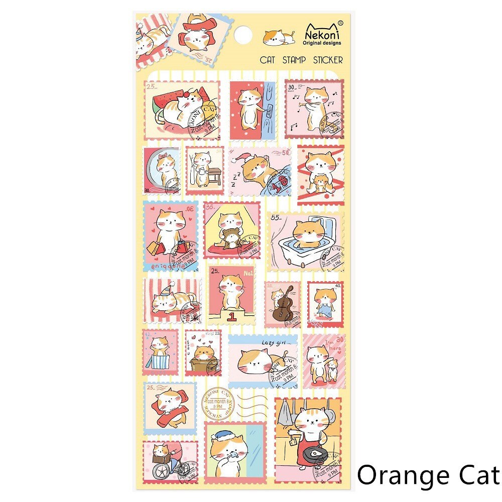 Nekoni Korean Cute Cat Dog Panda Stamp Stickers | Kawaii Animal Planner Stickers | Junk Journal Scrapbooking Collage Supplies