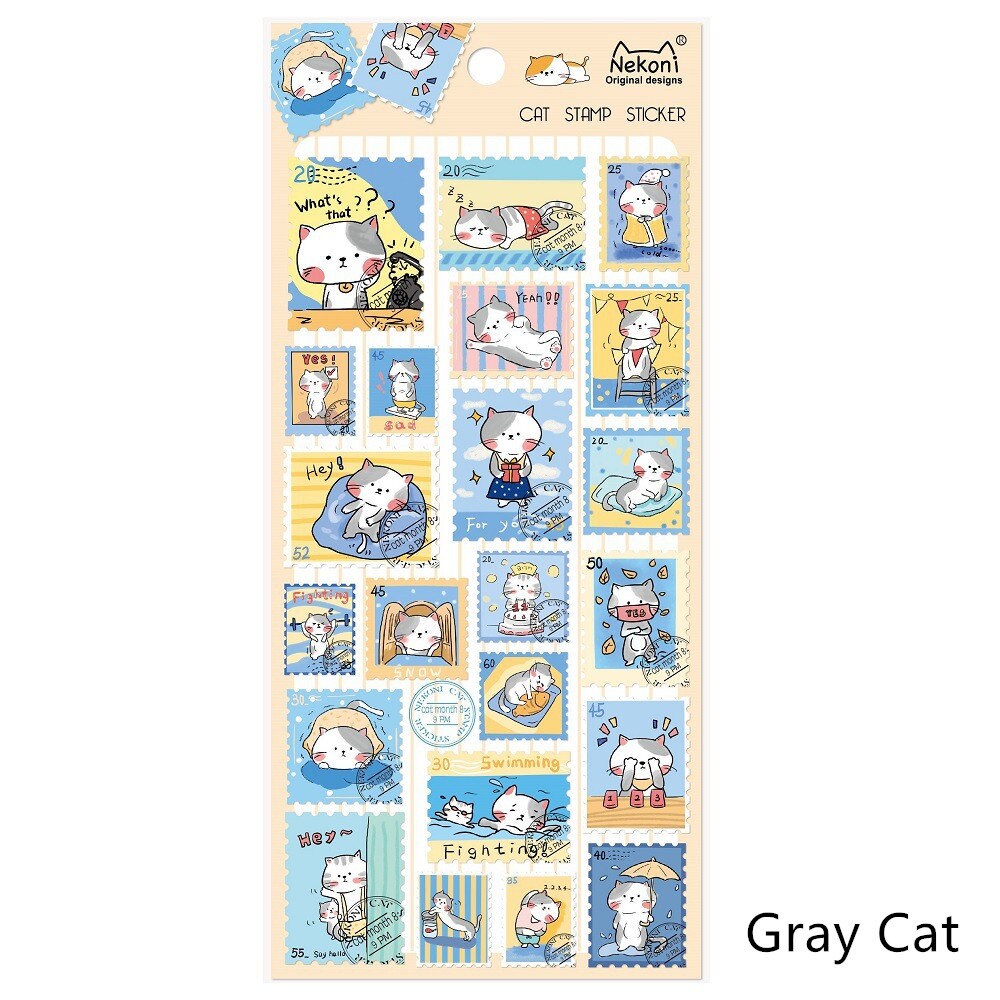 Nekoni Korean Cute Cat Dog Panda Stamp Stickers | Kawaii Animal Planner Stickers | Junk Journal Scrapbooking Collage Supplies