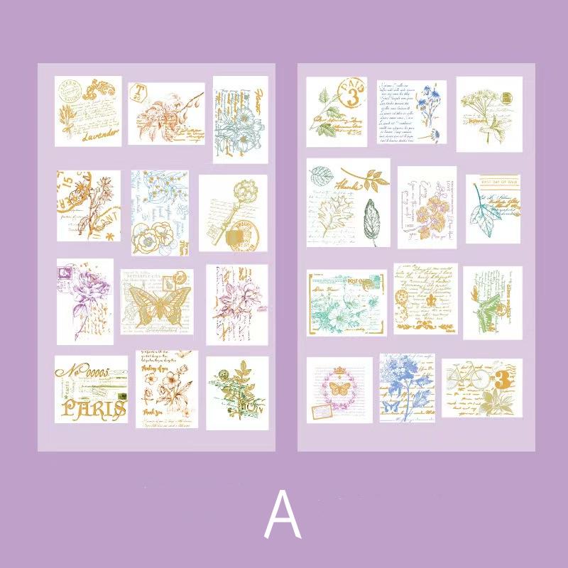 Vintage Nature Stamp PET Stickers | Retro Flower Plant Butterfly Letter Planner Stickers | Junk Journal Scrapbooking Collage Supplies