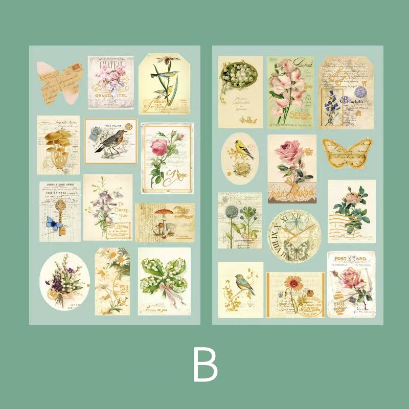 Vintage Nature Stamp PET Stickers | Retro Flower Plant Butterfly Letter Planner Stickers | Junk Journal Scrapbooking Collage Supplies