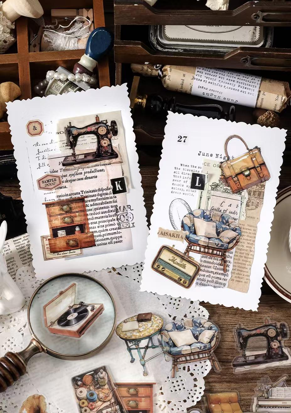 40pcs Retro Life Aesthetics Sticker Pack | Coffee Bread Bus Book Stickers | Planner Sticker Set | Junk Journal | Die Cut Deco Stickers