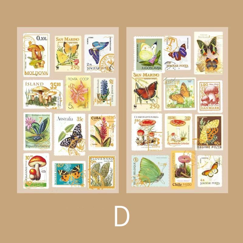 Vintage Nature Stamp PET Stickers | Retro Flower Plant Butterfly Letter Planner Stickers | Junk Journal Scrapbooking Collage Supplies