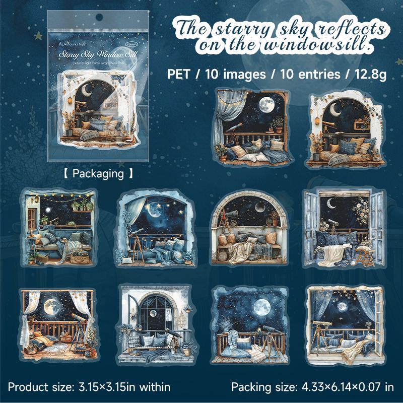 Fantastic Night View Large PET Sticker Pack | Decorative Planner Stickers | Scrapbooking Collage Junk Journal Album Sticker Supplies