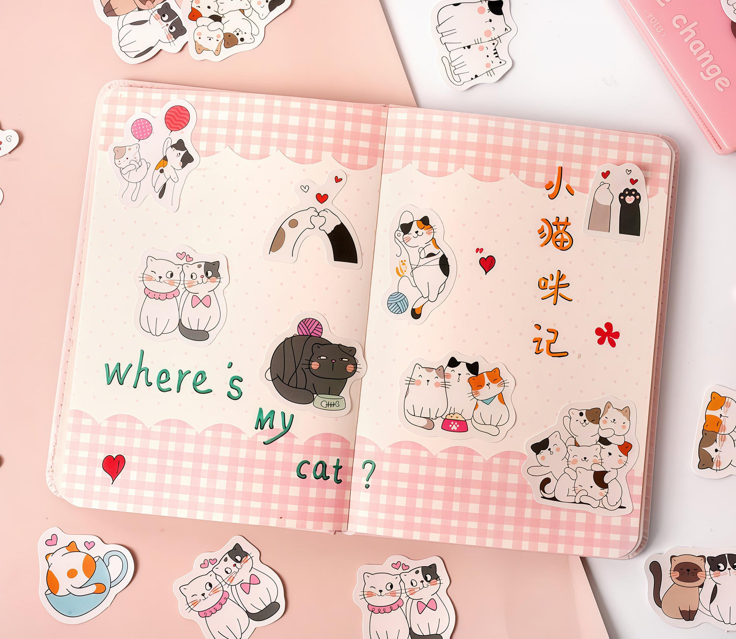 46pcs Cute Cat Sticker Pack | Junk Journal Stickers | Planner Sticker Set | Scrapbooking Kids Craft Supplies