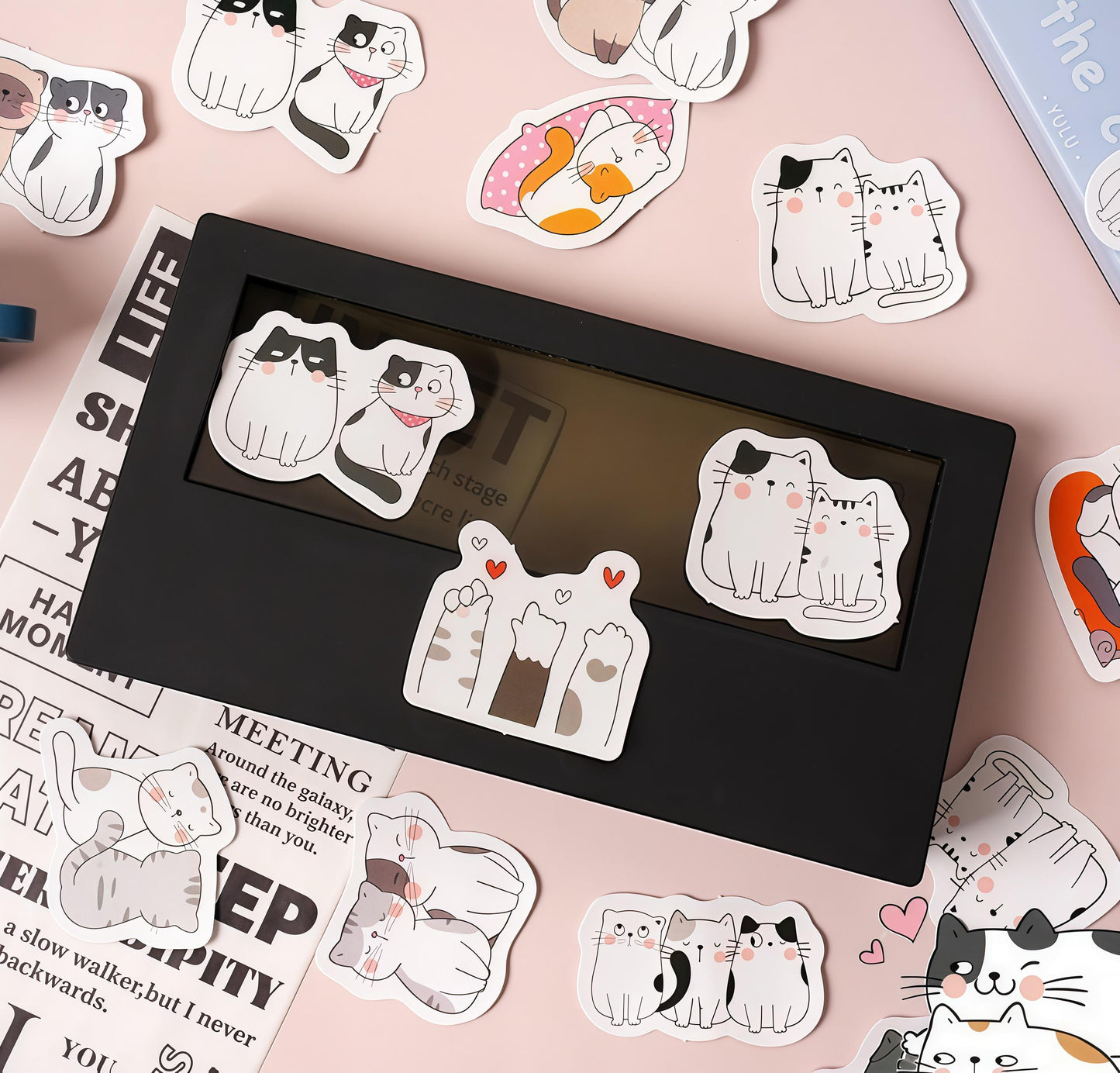 46pcs Cute Cat Sticker Pack | Junk Journal Stickers | Planner Sticker Set | Scrapbooking Kids Craft Supplies