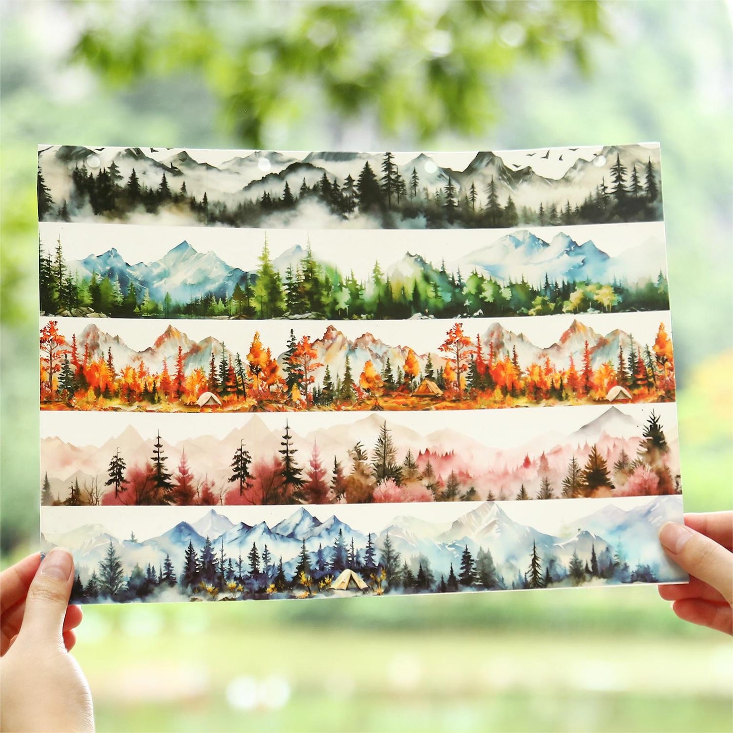 Forest Mountain Tree Landscape Tape | Nature Healing PET Tape Roll | Travel Tape | Decorative Tapes | Junk Journal Collage Supplies