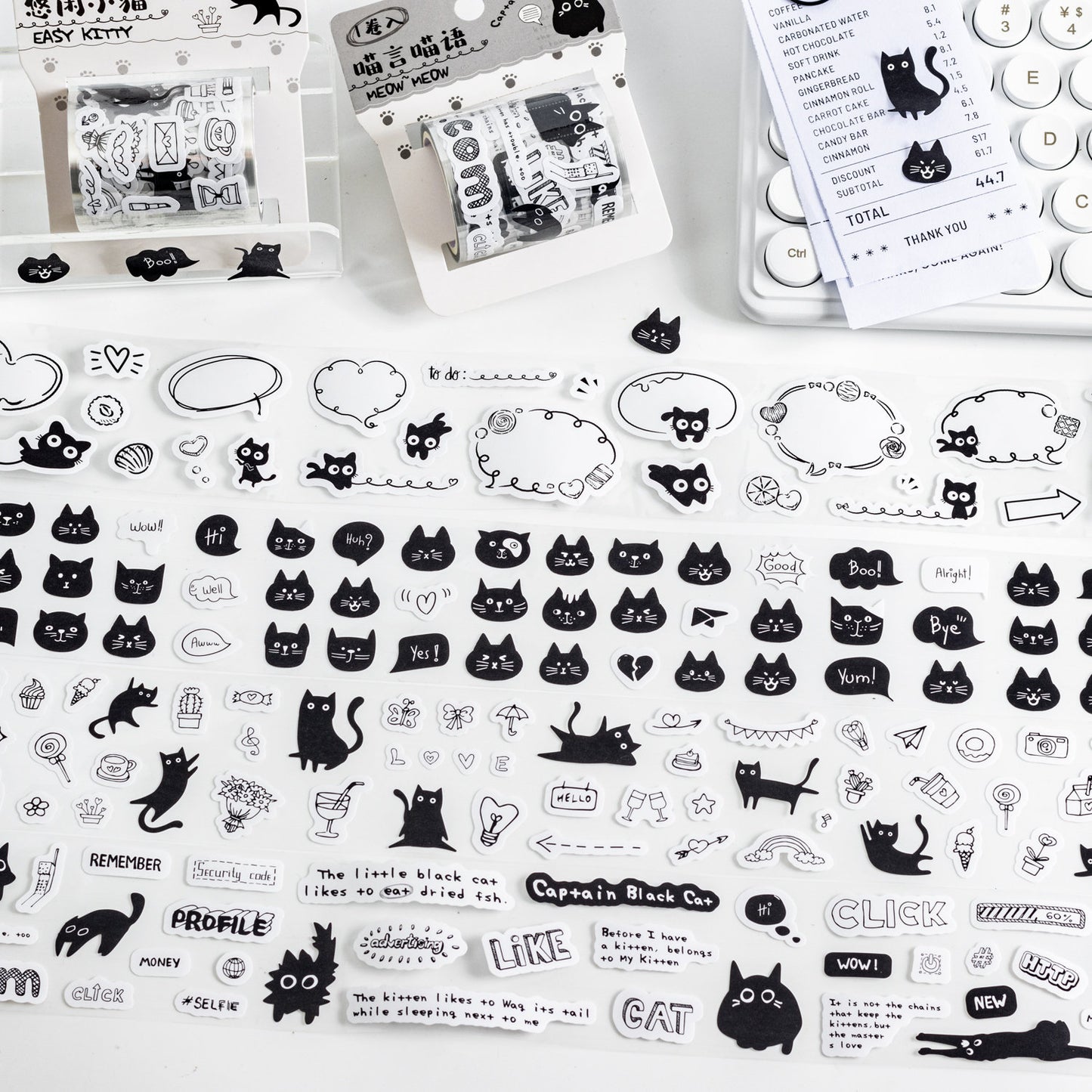 Kawaii Black Cat Tape | Cat Lover Decorative Tape Stickers | Creative DIY Journal Planner School Stationery