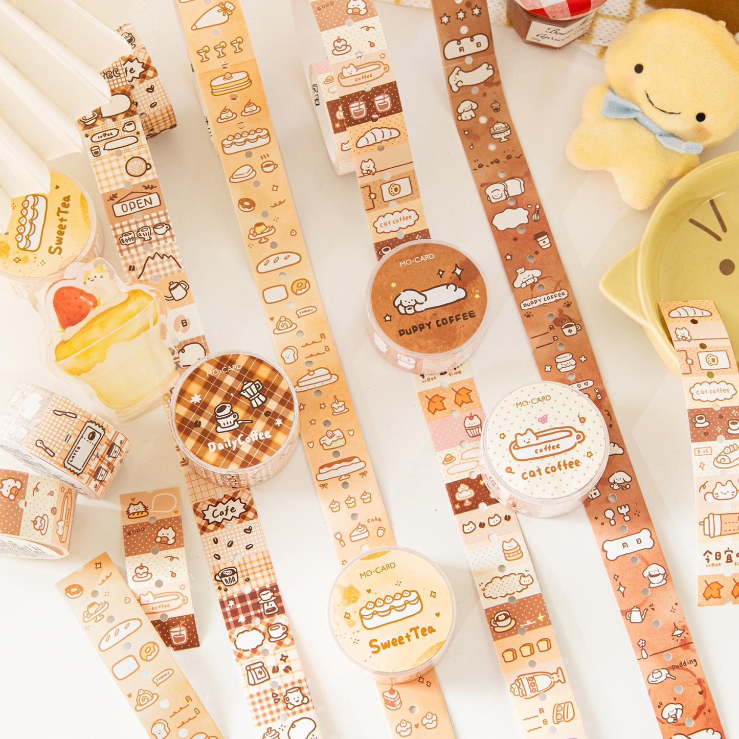 Cute Coffee Cake Cat Puppy Mini Sticker | Kawaii Cat Puppy | Coffee Lover Decorative Washi Tape | Journal Scrapbooking Collage Supplies