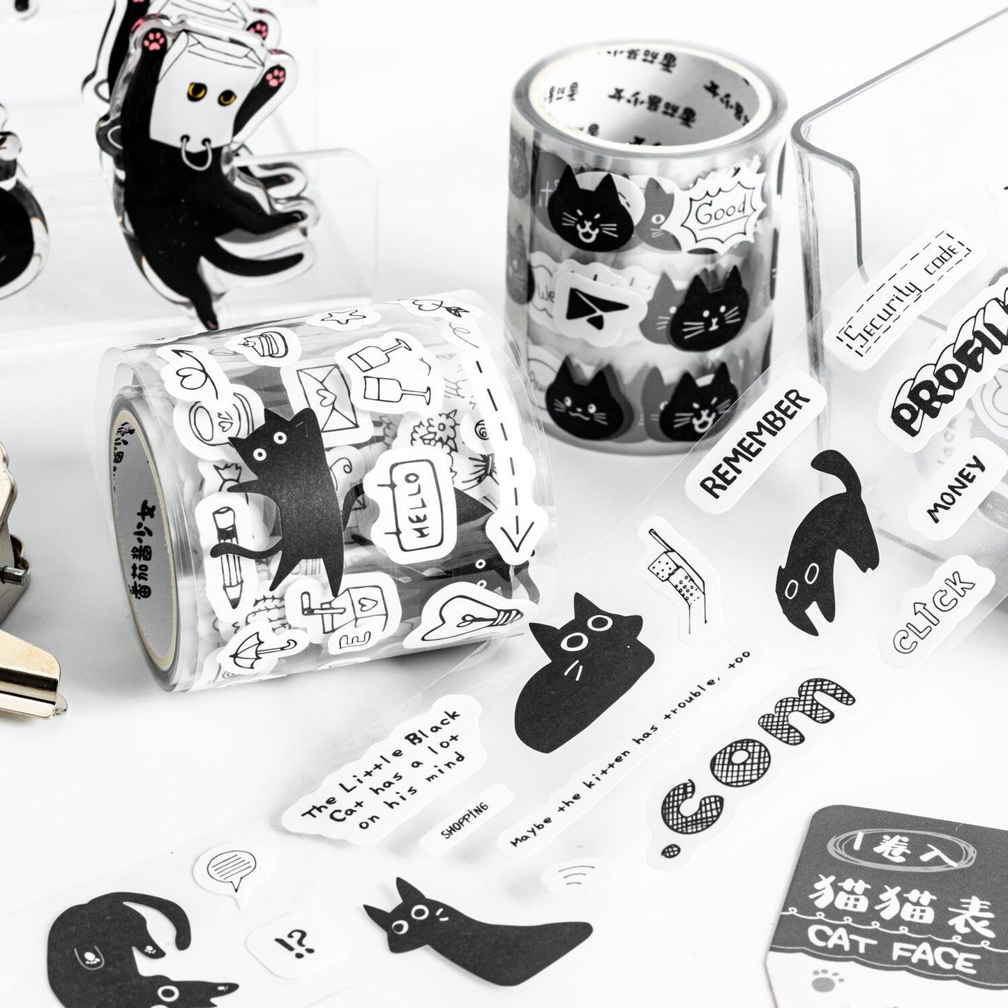 Kawaii Black Cat Tape | Cat Lover Decorative Tape Stickers | Creative DIY Journal Planner School Stationery
