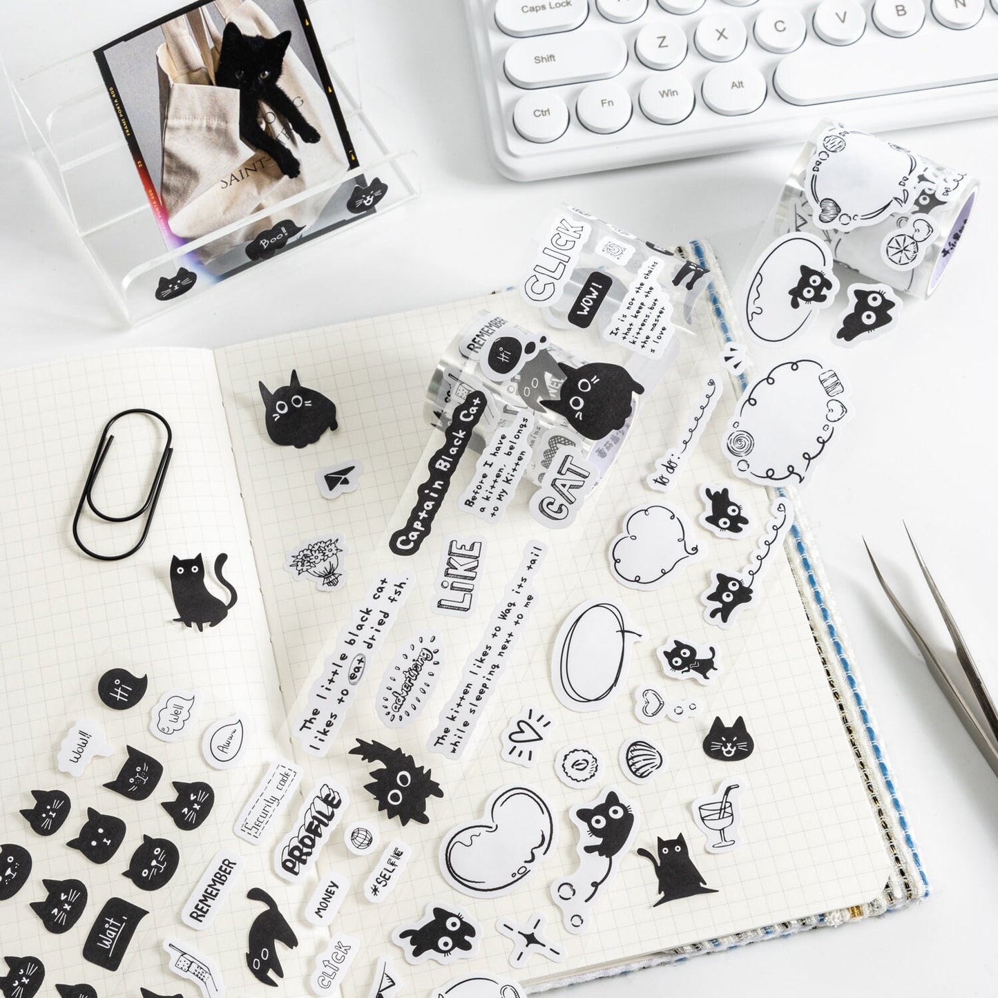 Kawaii Black Cat Tape | Cat Lover Decorative Tape Stickers | Creative DIY Journal Planner School Stationery