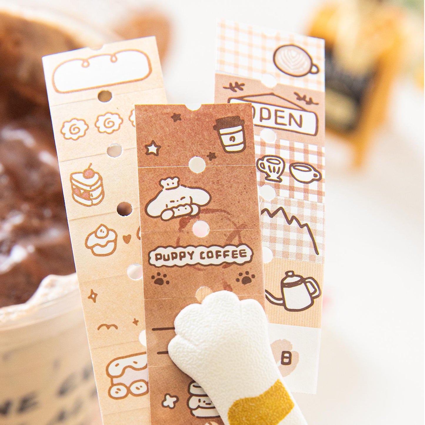 Cute Coffee Cake Cat Puppy Mini Sticker | Kawaii Cat Puppy | Coffee Lover Decorative Washi Tape | Journal Scrapbooking Collage Supplies