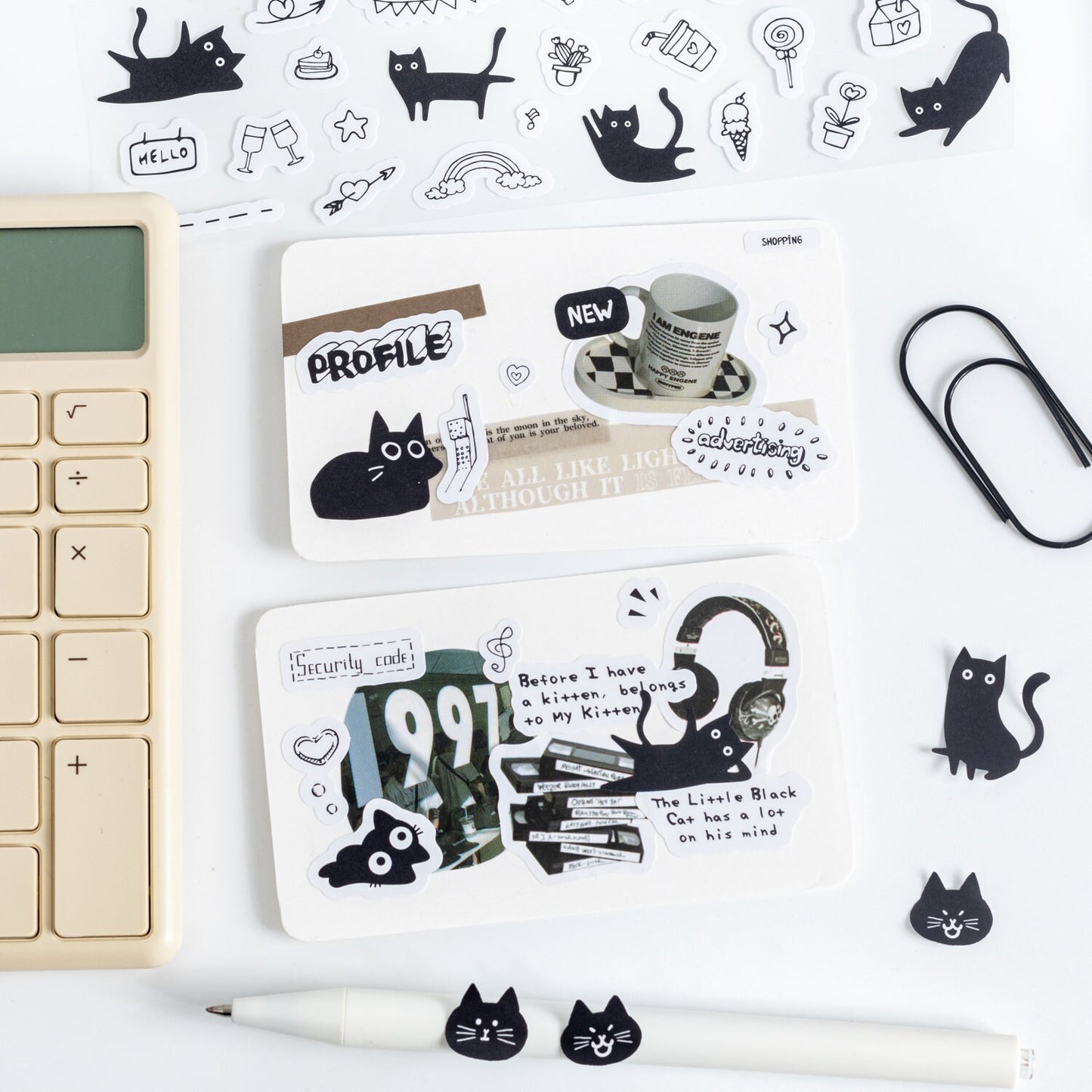 Kawaii Black Cat Tape | Cat Lover Decorative Tape Stickers | Creative DIY Journal Planner School Stationery