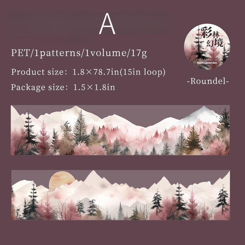 Forest Mountain Tree Landscape Tape | Nature Healing PET Tape Roll | Travel Tape | Decorative Tapes | Junk Journal Collage Supplies