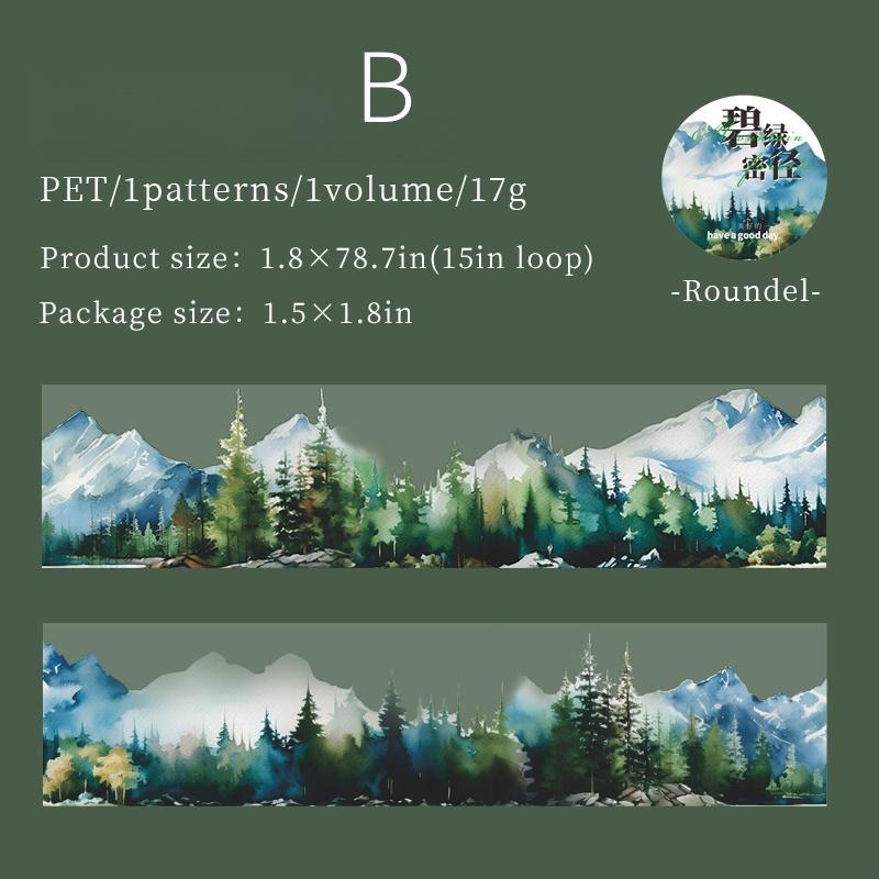 Forest Mountain Tree Landscape Tape | Nature Healing PET Tape Roll | Travel Tape | Decorative Tapes | Junk Journal Collage Supplies
