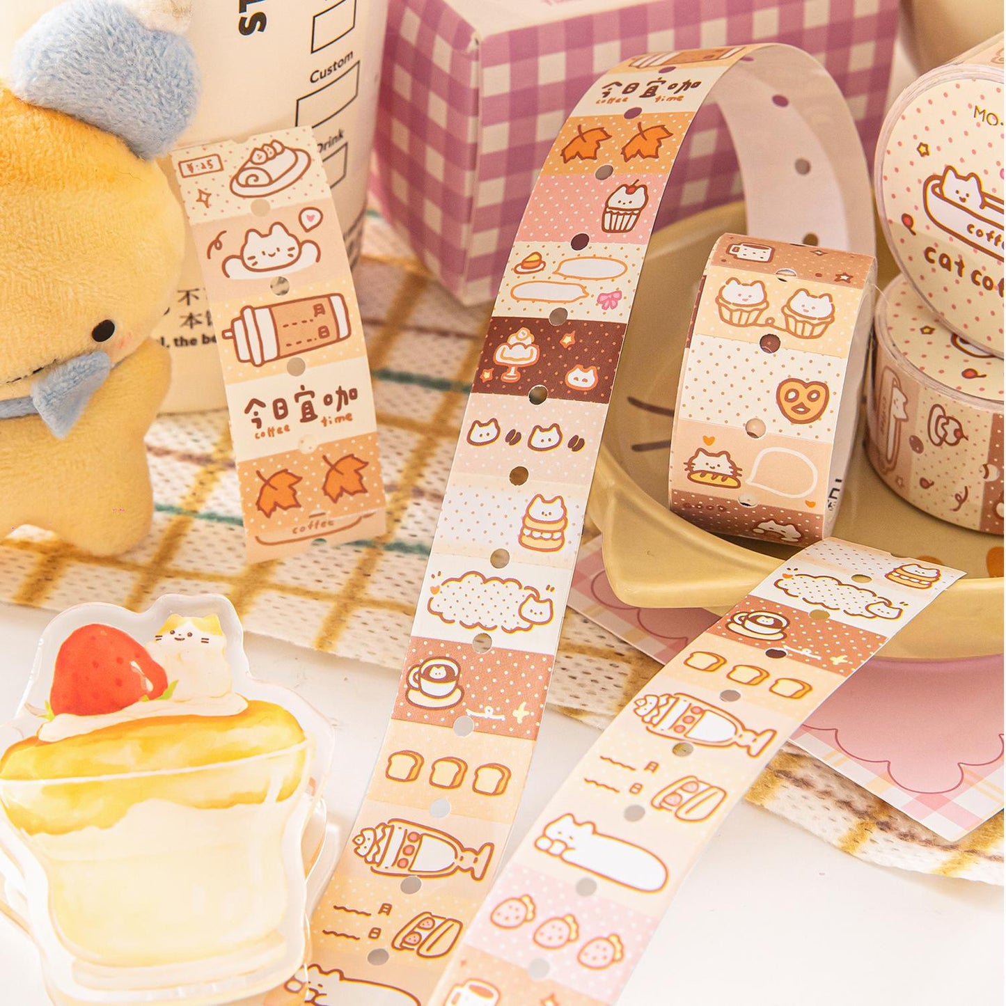 Cute Coffee Cake Cat Puppy Mini Sticker | Kawaii Cat Puppy | Coffee Lover Decorative Washi Tape | Journal Scrapbooking Collage Supplies