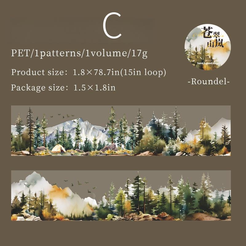 Forest Mountain Tree Landscape Tape | Nature Healing PET Tape Roll | Travel Tape | Decorative Tapes | Junk Journal Collage Supplies