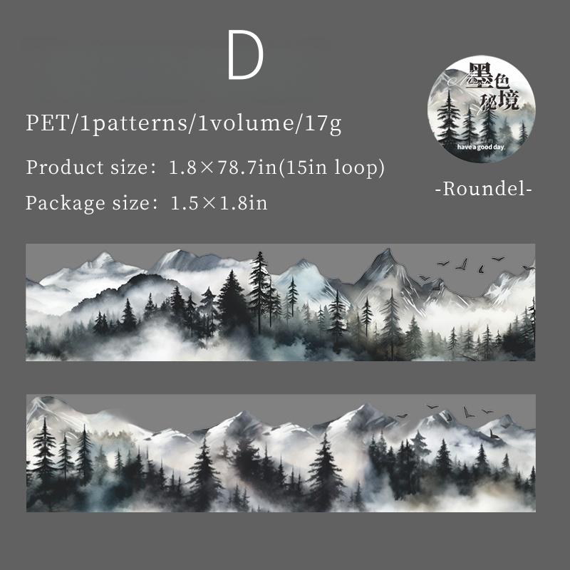 Forest Mountain Tree Landscape Tape | Nature Healing PET Tape Roll | Travel Tape | Decorative Tapes | Junk Journal Collage Supplies