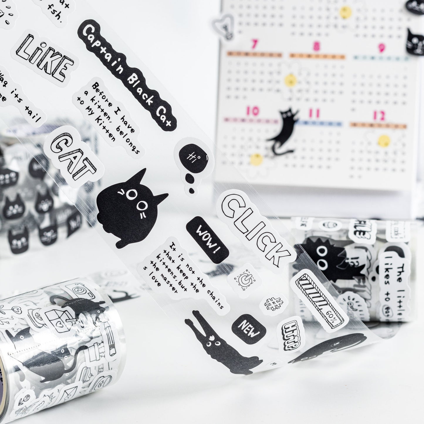 Kawaii Black Cat Tape | Cat Lover Decorative Tape Stickers | Creative DIY Journal Planner School Stationery