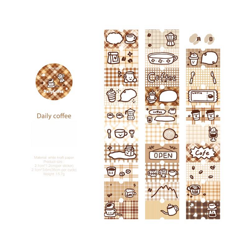 Cute Coffee Cake Cat Puppy Mini Sticker | Kawaii Cat Puppy | Coffee Lover Decorative Washi Tape | Journal Scrapbooking Collage Supplies