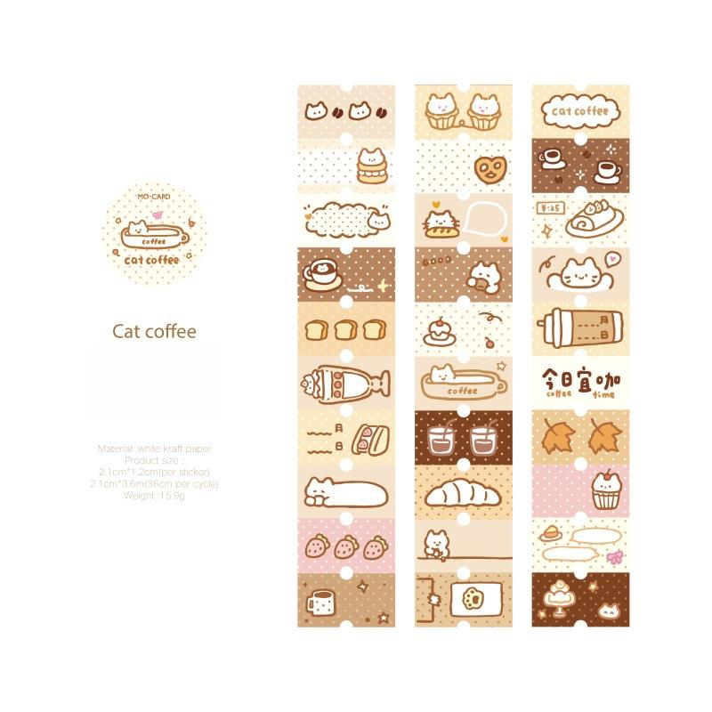 Cute Coffee Cake Cat Puppy Mini Sticker | Kawaii Cat Puppy | Coffee Lover Decorative Washi Tape | Journal Scrapbooking Collage Supplies