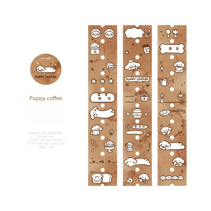 Cute Coffee Cake Cat Puppy Mini Sticker | Kawaii Cat Puppy | Coffee Lover Decorative Washi Tape | Journal Scrapbooking Collage Supplies