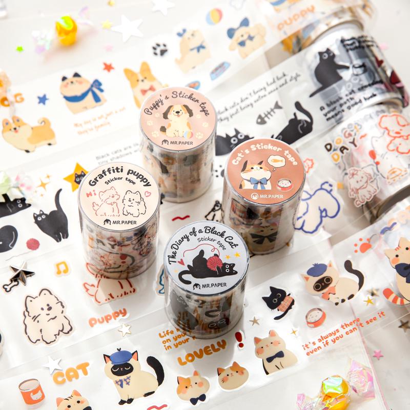 Kawaii Cat and Dog Diary Series Die Cut Tapes | Cute Puppy Kitten Decorative Tape | Kids Craft Supplies | Essential for Planners Bujo