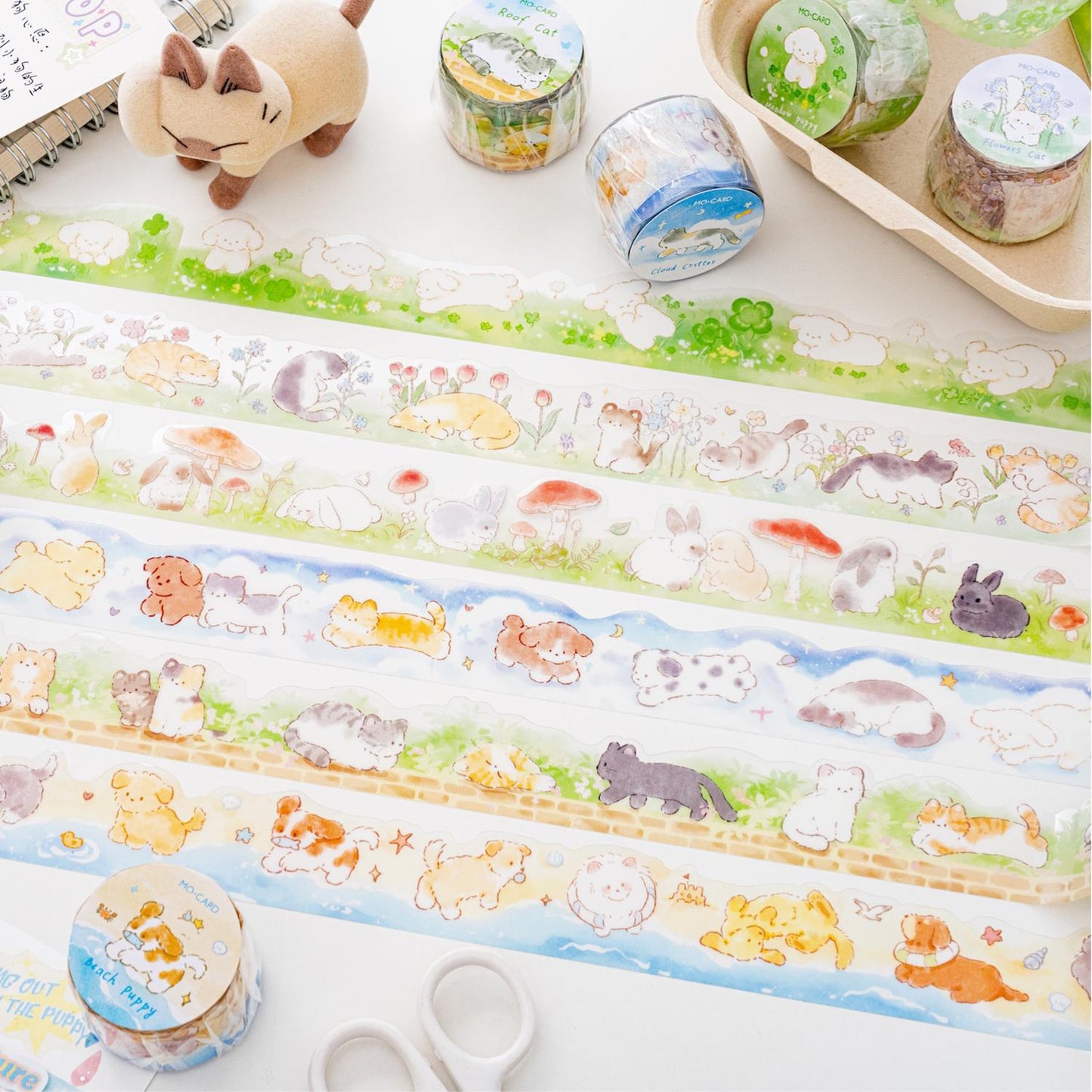 Kawaii Animal PET Tape | Cute Kitten Dog Rabbit Decorative Tape | DIY Journal Planner Collage Scrapbooking Supplies | Kids Craft