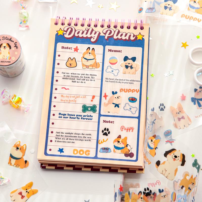 Kawaii Cat and Dog Diary Series Die Cut Tapes | Cute Puppy Kitten Decorative Tape | Kids Craft Supplies | Essential for Planners Bujo