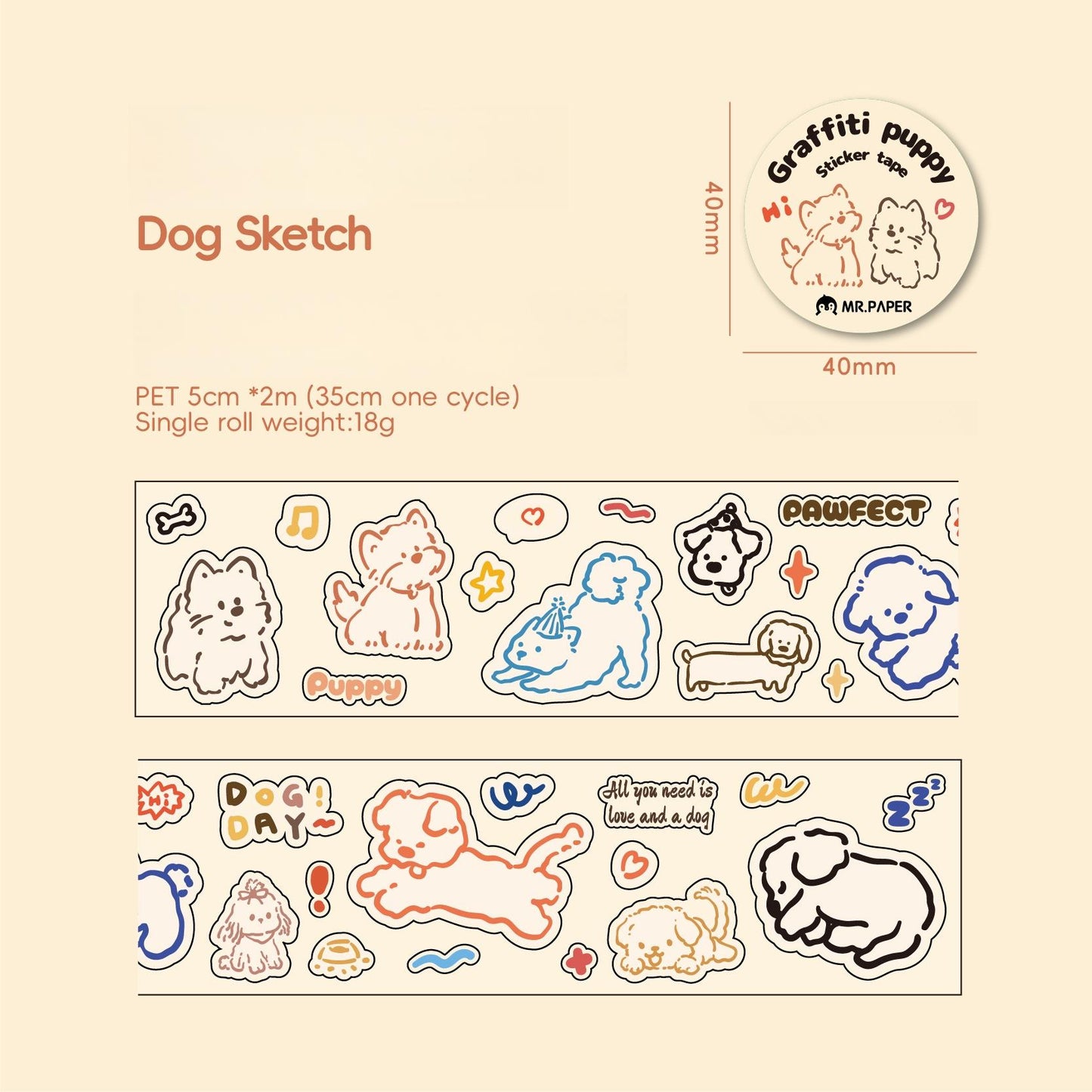 Kawaii Cat and Dog Diary Series Die Cut Tapes | Cute Puppy Kitten Decorative Tape | Kids Craft Supplies | Essential for Planners Bujo