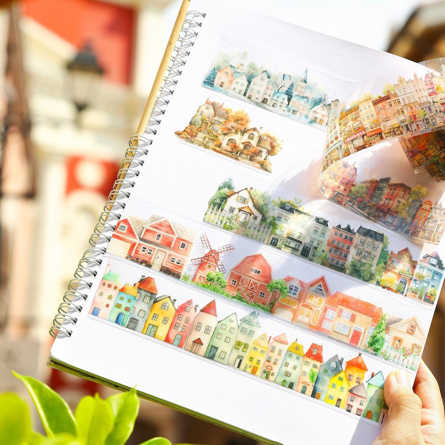 Dream Town PET Tape | Cute Handdrawn Decorative Tape | Masking Tape | PET Tape Roll | Town House Themes Tape | Gift Wrapping