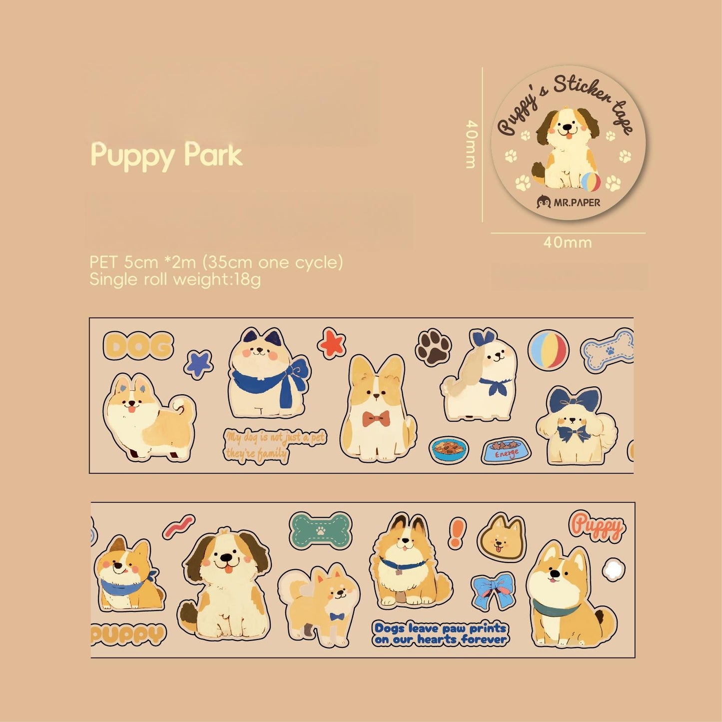 Kawaii Cat and Dog Diary Series Die Cut Tapes | Cute Puppy Kitten Decorative Tape | Kids Craft Supplies | Essential for Planners Bujo
