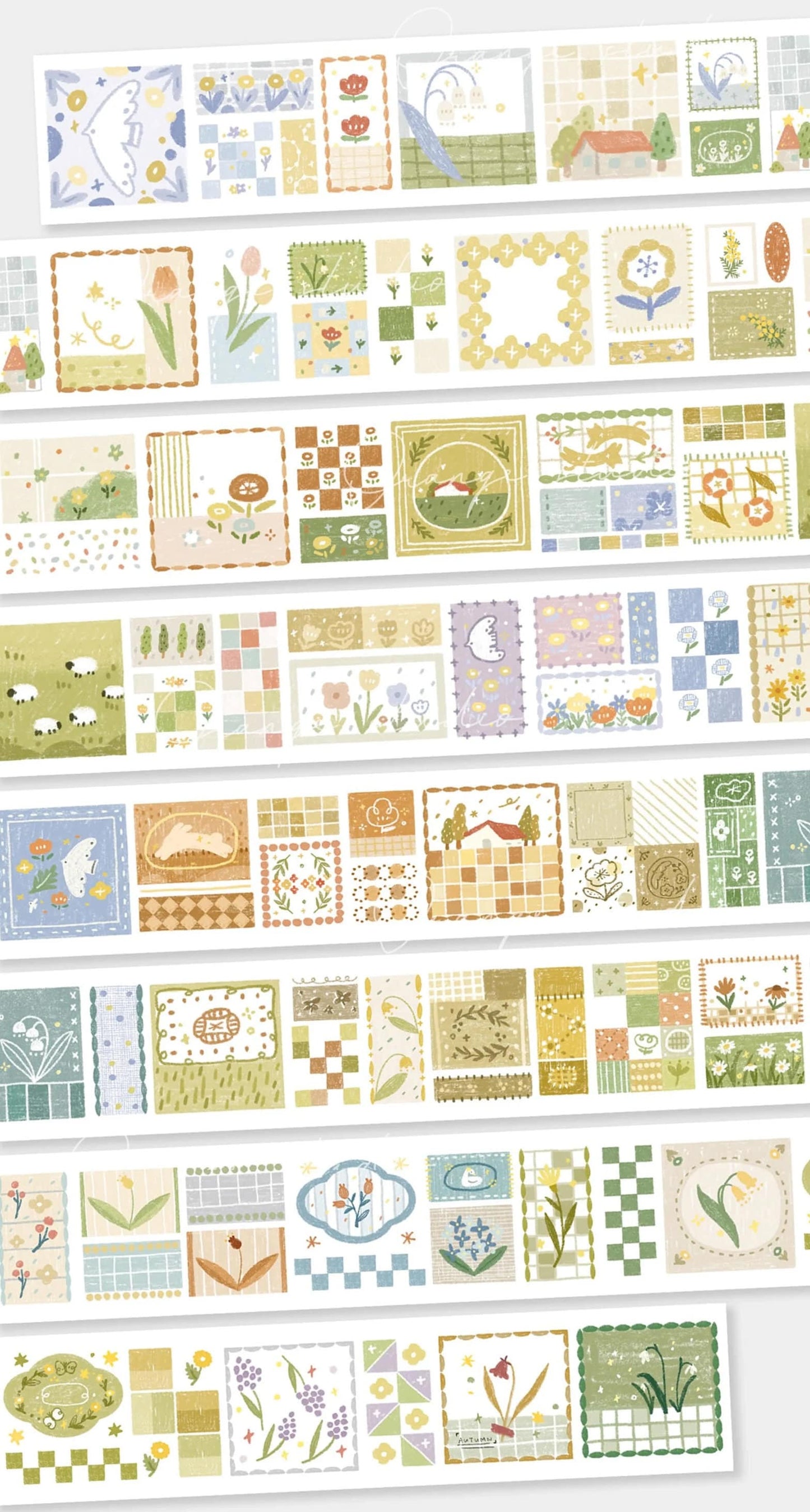 Patchwork Flower Washi Tape | Illustrated Masking Tape | Planner Journal Deco Stickers | Kids Craft Scrapbooking Supplies | Gift for Her