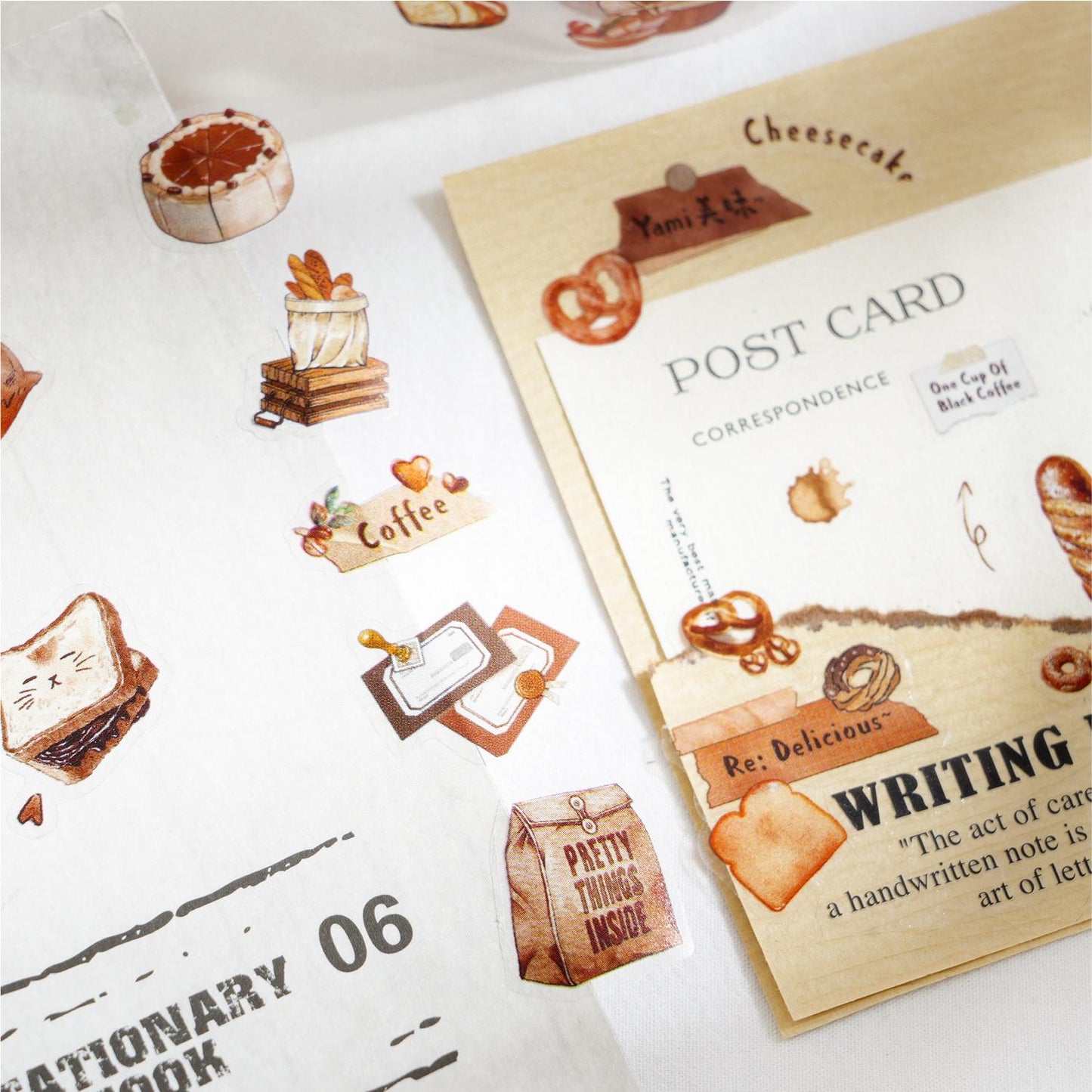 Cute Coffee Bread Drink Dessert Camping Reading Mini Sticker | Coffee Lover Decorative PET Tape | Journal Scrapbooking Collage Supplies